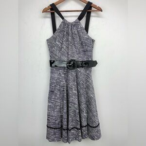 Penta size 10 Women’s Black White Sleeveless Belted Halter Dress